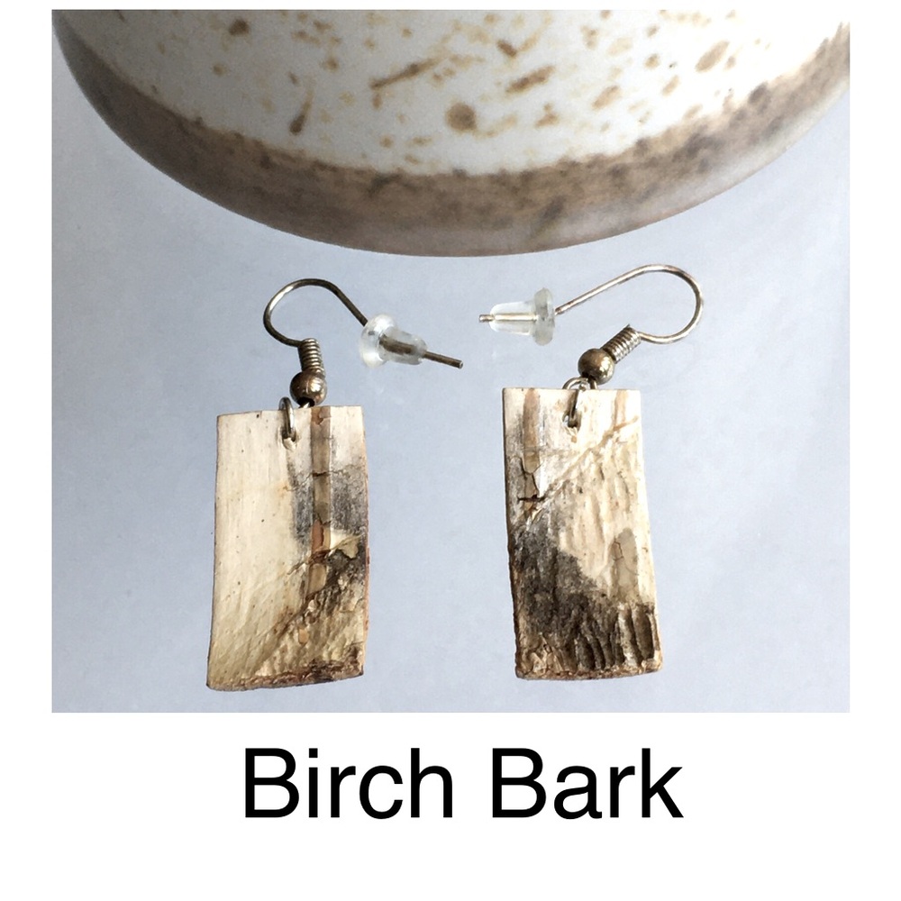 Birch Tree Bark Dangle Drop Earrings Nature 1”